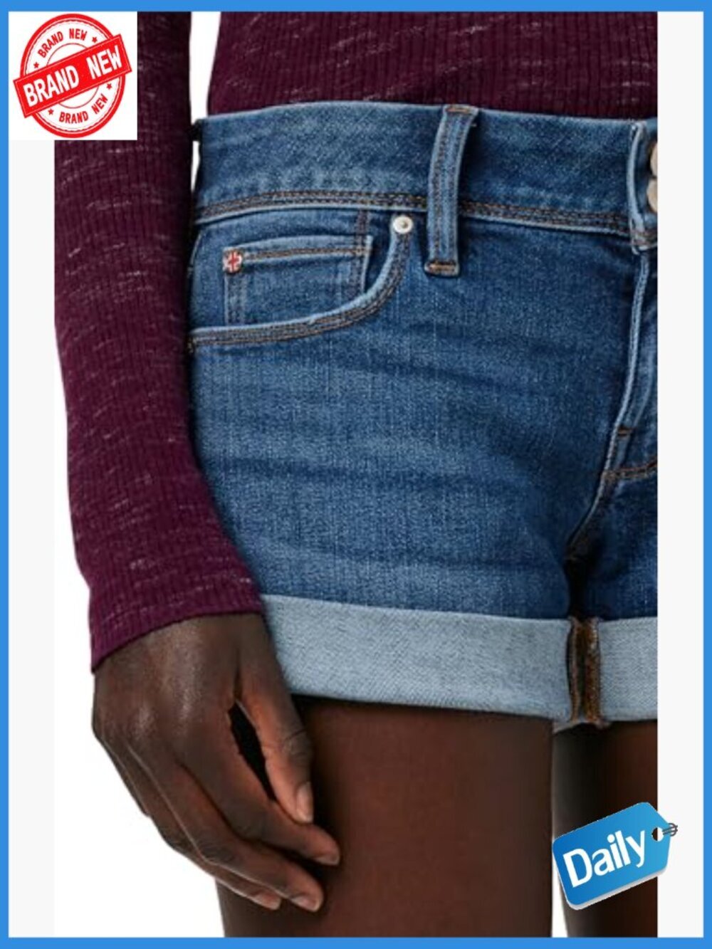 High Rise Cut Off Denim Shorts Mid Rise Stretch - Picture 4 of 7